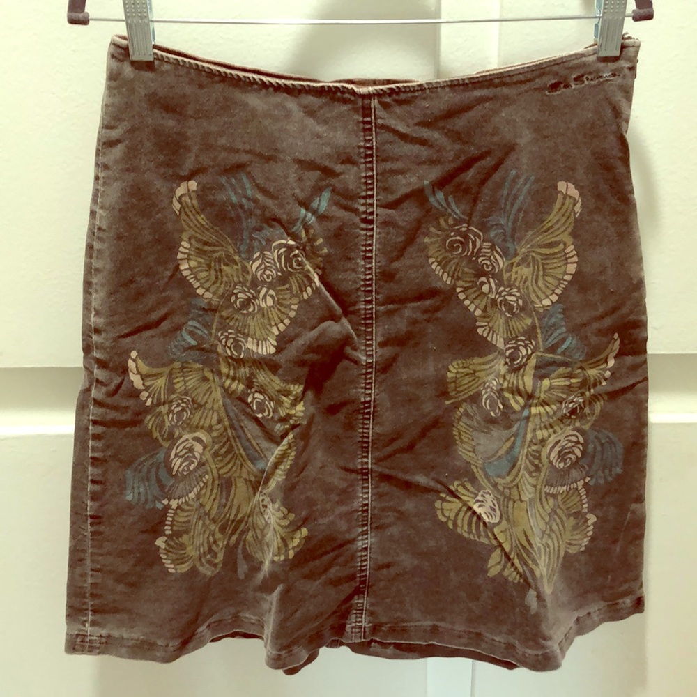 Ben Sherman Brown A-Line Skirt with Gold and Blue Floral Print